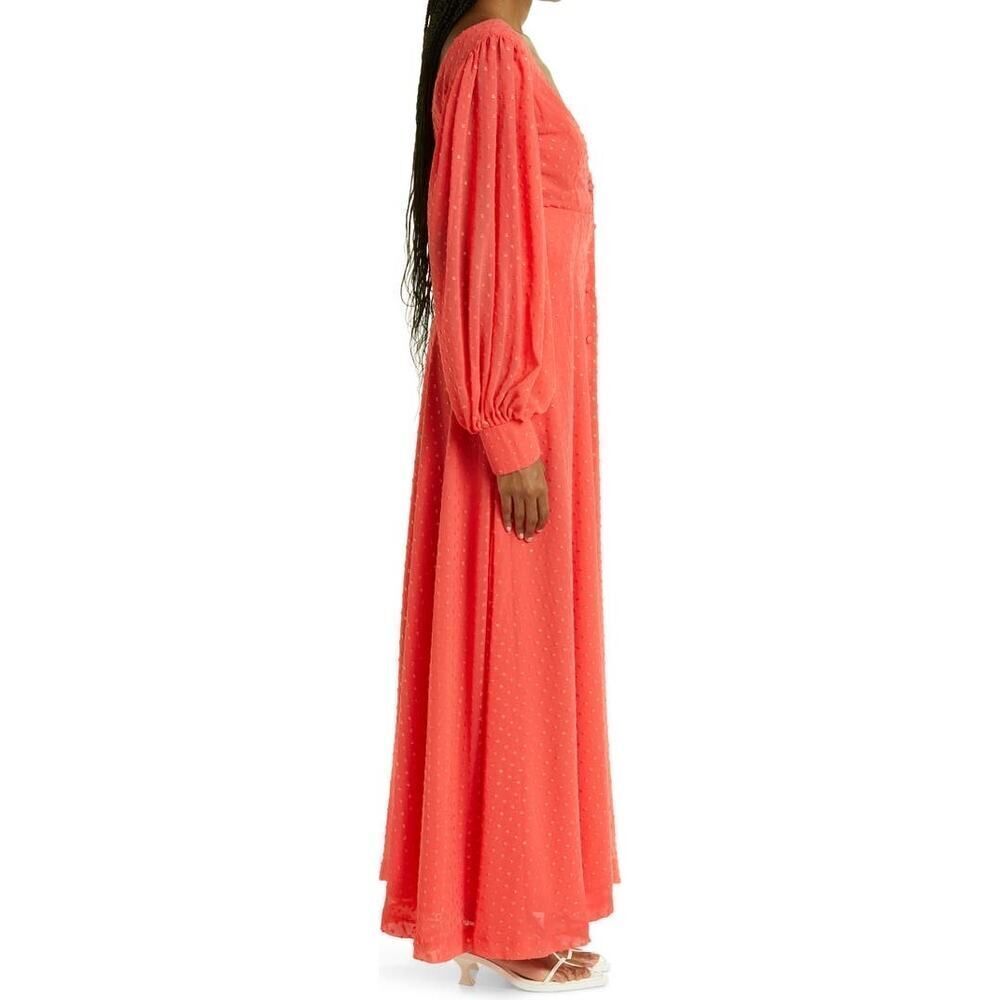 Kimberly Goldson Lesli Clip Dot Long Sleeve Maxi Dress Women's Small Coral NWOT - Picture 8 of 12